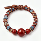 10pcs Rustic Braided Leather Bracelet with Red Stone Beads
