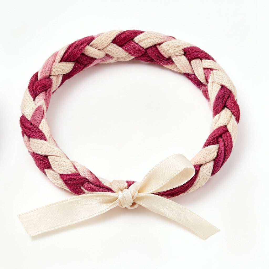 10pcs Burgundy and Cream Braided Fabric Bracelet with Satin Bow