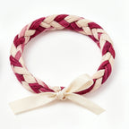 10pcs Burgundy and Cream Braided Fabric Bracelet with Satin Bow