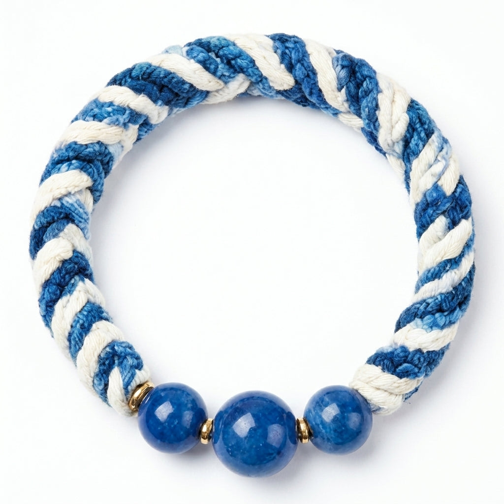 10pcs Blue and White Nautical Twisted Rope Bracelet with Stone Beads