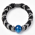 10pcs Black Woven Rope Bracelet with Blue Stone and Rhinestone Accents