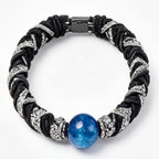 10pcs Black Woven Rope Bracelet with Blue Stone and Rhinestone Accents