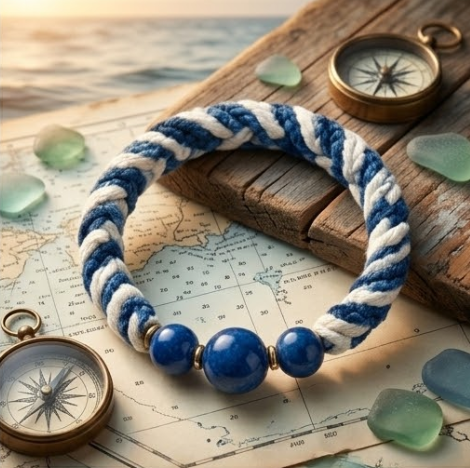 10pcs Blue and White Nautical Twisted Rope Bracelet with Stone Beads