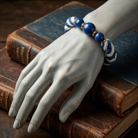 10pcs Blue and White Nautical Twisted Rope Bracelet with Stone Beads