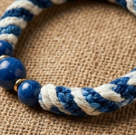 10pcs Blue and White Nautical Twisted Rope Bracelet with Stone Beads