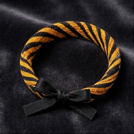 10pcs Orange and Black Tiger Stripe Fabric Bracelet with Black Ribbon Bow