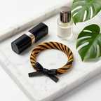 10pcs Orange and Black Tiger Stripe Fabric Bracelet with Black Ribbon Bow