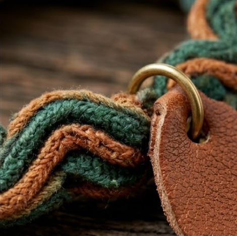 10pcs Earthy Green and Brown Wavy Woven Bracelet with Leather Charm