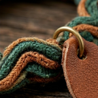 10pcs Earthy Green and Brown Wavy Woven Bracelet with Leather Charm