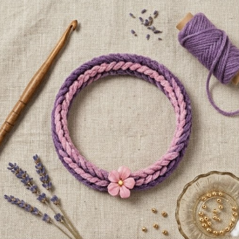 10pcs Purple and Pink Plush Braided Bracelet with Floral Accent