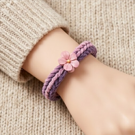 10pcs Purple and Pink Plush Braided Bracelet with Floral Accent