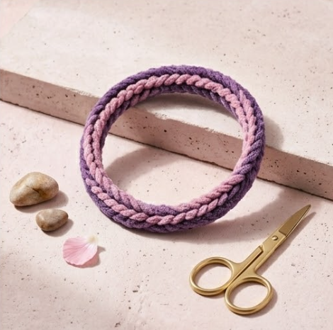 10pcs Purple and Pink Plush Braided Bracelet with Floral Accent
