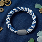 10pcs Blue and White Chevron Woven Rope Bracelet with Vintage Silver Crest