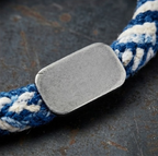 10pcs Blue and White Chevron Woven Rope Bracelet with Vintage Silver Crest