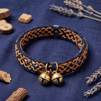 10pcs Navy Blue and Orange Woven Lattice Bracelet with Gold Bells