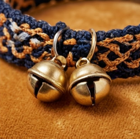 10pcs Navy Blue and Orange Woven Lattice Bracelet with Gold Bells