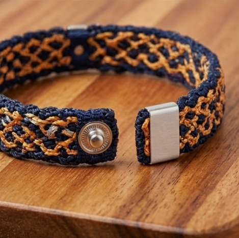 10pcs Navy Blue and Orange Woven Lattice Bracelet with Gold Bells