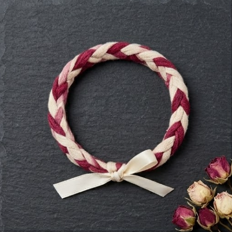 10pcs Burgundy and Cream Braided Fabric Bracelet with Satin Bow