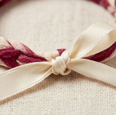 10pcs Burgundy and Cream Braided Fabric Bracelet with Satin Bow