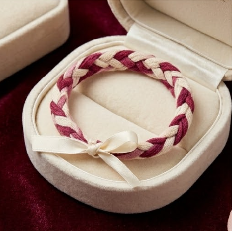 10pcs Burgundy and Cream Braided Fabric Bracelet with Satin Bow