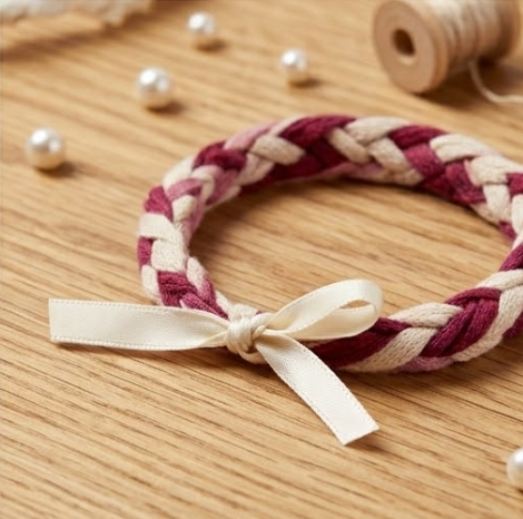 10pcs Burgundy and Cream Braided Fabric Bracelet with Satin Bow