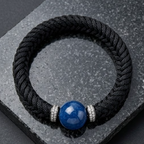 10pcs Black Woven Rope Bracelet with Blue Stone and Rhinestone Accents