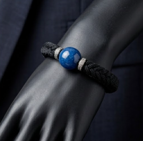 10pcs Black Woven Rope Bracelet with Blue Stone and Rhinestone Accents