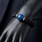 10pcs Black Woven Rope Bracelet with Blue Stone and Rhinestone Accents