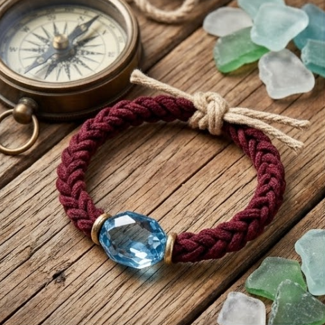 10pcs Burgundy Braided Cord Bracelet with Faceted Blue Crystal