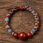 10pcs Rustic Braided Leather Bracelet with Red Stone Beads