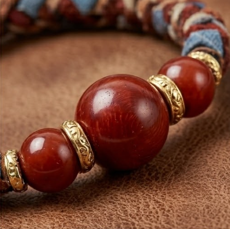 10pcs Rustic Braided Leather Bracelet with Red Stone Beads