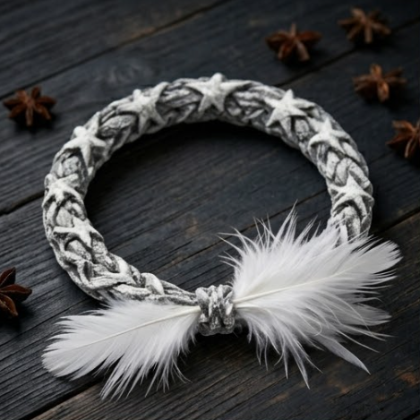 10pcs Frosted Grey Star Braided Bracelet with White Feather Accent