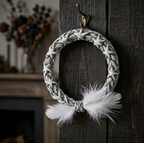 10pcs Frosted Grey Star Braided Bracelet with White Feather Accent