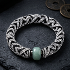 10pcs Black Woven Rhinestone Bracelet with Green Stone Centerpiece