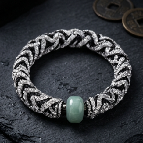 10pcs Black Woven Rhinestone Bracelet with Green Stone Centerpiece