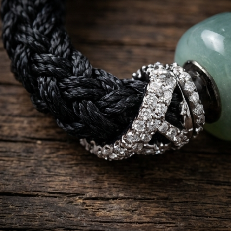 10pcs Black Woven Rhinestone Bracelet with Green Stone Centerpiece