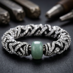 10pcs Black Woven Rhinestone Bracelet with Green Stone Centerpiece