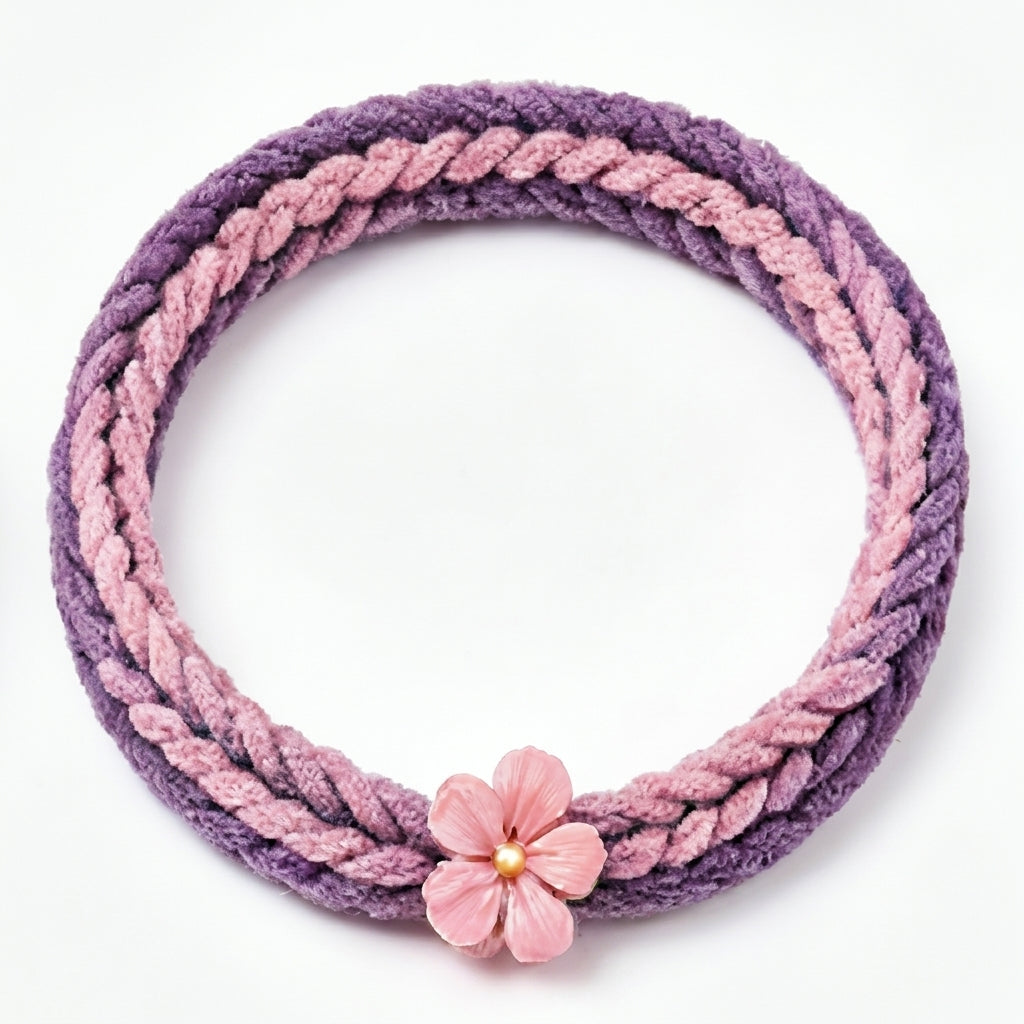 10pcs Purple and Pink Plush Braided Bracelet with Floral Accent