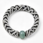 10pcs Black Woven Rhinestone Bracelet with Green Stone Centerpiece