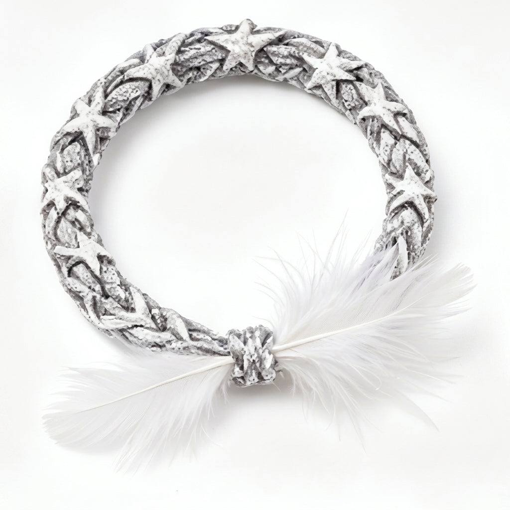 10pcs Frosted Grey Star Braided Bracelet with White Feather Accent